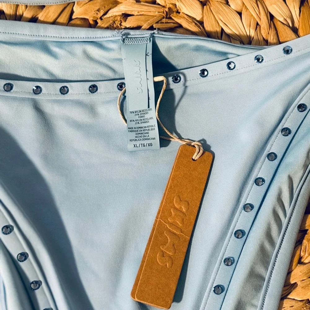 SKIMS Light Blue Tie-Side Bikini Bottom with Stud Trim